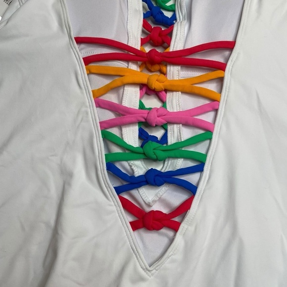 Bleu Rod Beattie Core-Lace-Down Mio One-Piece Swimsuit White Size 6 New - Picture 6 of 8